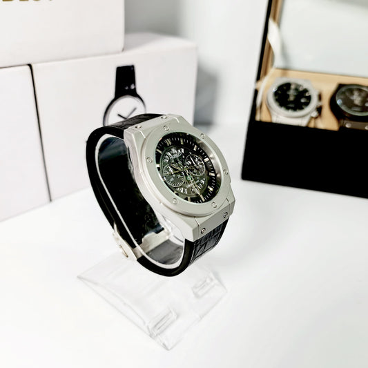 Hublot Skeleton Edition – Silver Case | Transparent Dial | Brown Leather Strap